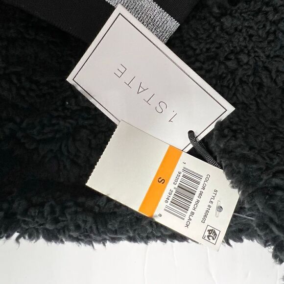 1. State Teddy Fuzzy Sweatshirt Pullover Top Black Silver Metallic Trim Small - Picture 15 of 16